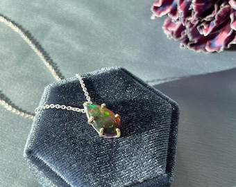 Natural Black Opal Pendant: 925 Sterling Silver Necklace