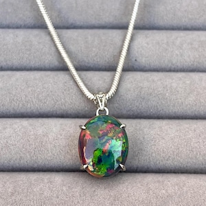 Opal Black Necklace, 14k solid gold, opal necklace, crystal necklace, opal pendant, opal, gold pendant, opal jewelry, large opal pendant