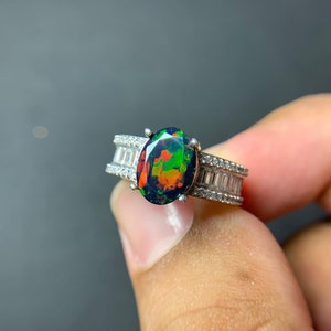 Natural Faceted Black Opal Ring  Ladies Opal Ring Opal Ring Women&#39;s Opal Ring . AAA Grade Full Fire In Sterling Silver Ring Gift for Mom