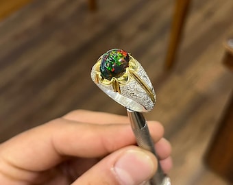 AAA+ Natural Black Ethiopian Opal Men&#39;s Ring, 925 Sterling Silver Opal Men&#39;s Ring, Birthday gift, Ring Gift For Him, Father Day Gift