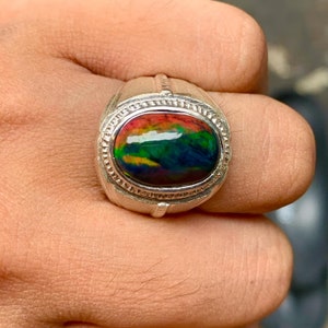 Natural Black Opal Men&#39;s Ring, 925 Sterling Silver Unique Opal Ring, Opal Men&#39;s Ring, Ring For Husband, October Birthstone Ring Gift
