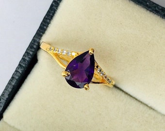 Amethyst Ring, Engagement Ring, Women Ring, Vintage Ring, Pear Shaped Ring, Wedding Ring, Unique Bridal Ring, Anniversary Ring, Gift For Her