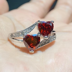 2 Heart Shaped Garnet Ring, 6x6mm Natural Garnet Red Heart Cut Garnet Engagement Ring, January Birthstone Ring, Garnet Promise Ring