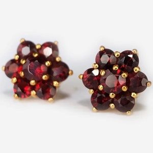 Natural Garnet Stud Earring 14k Gold & 925 Sterling Silver Red Garnet Stud Earring January Birthstone Garnet Stud Earring Gift For Her