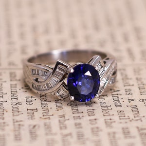 Antique Art Deco Wedding Engagement Ring, 2.30 Ct Round Cut Blue Sapphire Ring, 14k Yellow Gold Vermeil, Solitaire Promise Cocktail Ring