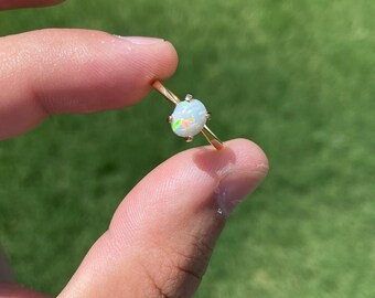 Natural Opal 14k Gold Ring: Oval October Birthstone