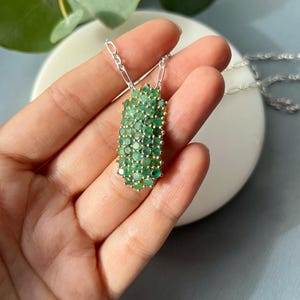 Vintage Art Emerald Pendant, Created Emerald, Green Emerald Pendant, Vintage Pendant, Silver Pendant, Special Person wife statement jewelry