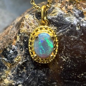 Natural Opal Pendant Necklace: 14K Gold Filled Sterling Silver