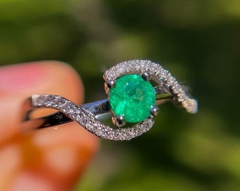 Handmade Sterling Silver Emerald Ring, Round Cut Statement Ring