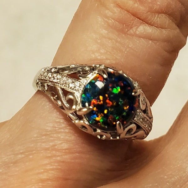 Natural Black Opal Men's Ring, 925 Sterling Silver Ring, Big Black Opal Ring, Handmade Opal Men Ring, October Birthstone Ring, Ring For Men