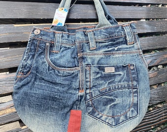 Handmade denim shoulder bag  - jean purse - top handle