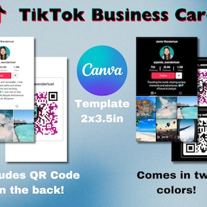 Modelo de cartão de visita personalizável inspirado no TikTok | Design editável do Canva | Cartão de rede exclusivo e moderno | Código QR | Guia em PDF