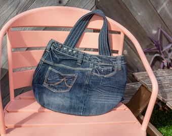 Y2k denim shoulder bag  - jean purse - top handle