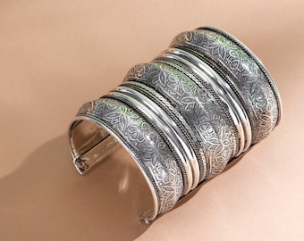 Brazalete de plata oxidada, pulsera Ghungroo, joyería rajastaní