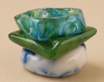 Handcrafted Resin Bangle Stack, Marbled Turquoise Blue Green Bracelets, Chunky Wave Jewelry