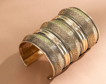 Brazalete oxidado chapado en oro, joyería india afgana