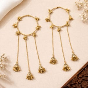 Punjabi Bridal Kaleera Bangles with Jhumki Charms, Ethnic Wedding Jewelry, Statement Hand Accessories