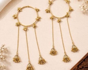 Punjabi Bridal Kaleera Bangles with Jhumki Charms, Ethnic Wedding Jewelry, Statement Hand Accessories