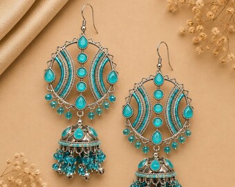 Maula Mere Maula Blue Jhumkas: Bollywood Song Inspired Danglers, Lightweight Earrings