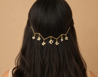 Gold Pearl Kundan Ear Wrap Headpiece, Indian Bridal Avant Garde Jewelry