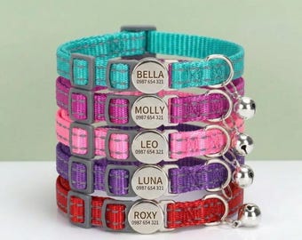 Personalized Reflective Cat Collar | Multicolour Nylon Custom ID Collar | Adjustable 20-30cm