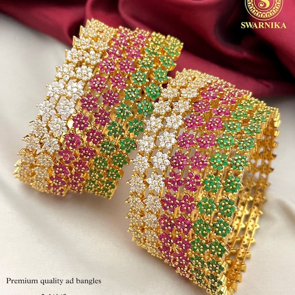 CZ Diamond Bangles Set Multi Color AD Stone Bangle Gold Plated Baguette Bangle Indian Wedding Bangle Star Cut Diamond Bangles