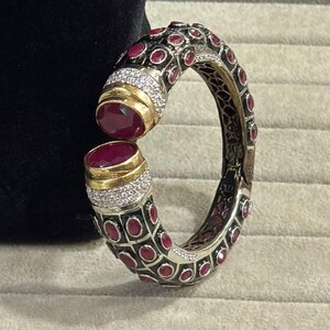 Ruby Moissanite Kada Bangle, Open Cuff Statement Bracelet, Kundan Bridal Jewelry