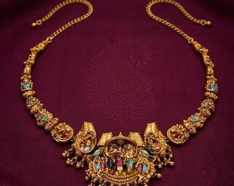 Antiek gouden tailleriem tempelsieraden, Indiase bruidskamarbandh, vaddanam met matte afwerking