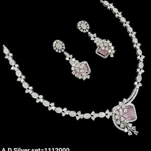 Silver Finish CZ Diamond Necklace: Indian Wedding Monalisa Jewelry