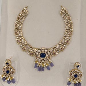 Kundan Polki Necklace Set: Gold Plated, Pearl & Monalisa Beads, CZ Victorian Jewelry
