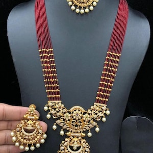 Parure de collier long Haram en or : bijoux de mariage en perles et diamants CZ
