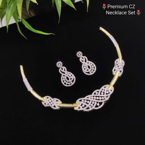 CZ Diamond Dual Tone Necklace: Indian Bridal Jewelry Set