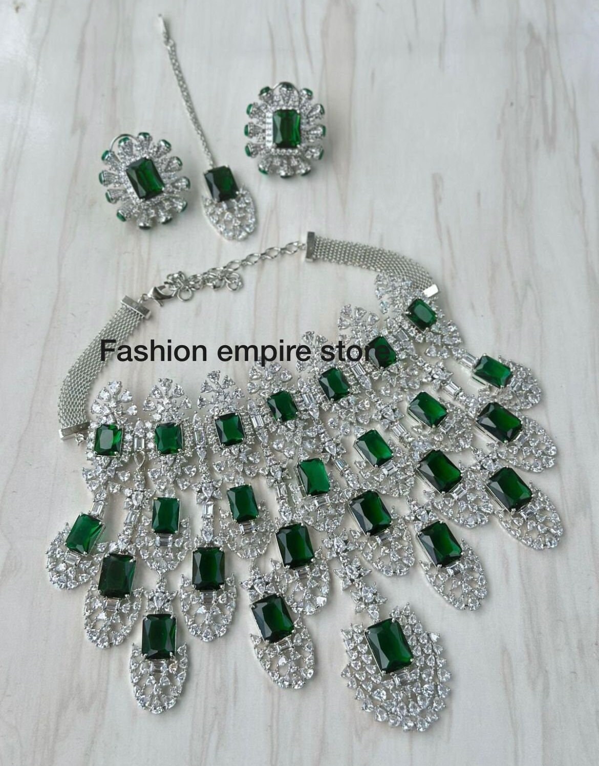 Kiara Advani Inspired Emerald Crystal Necklace AD Necklace Etsy