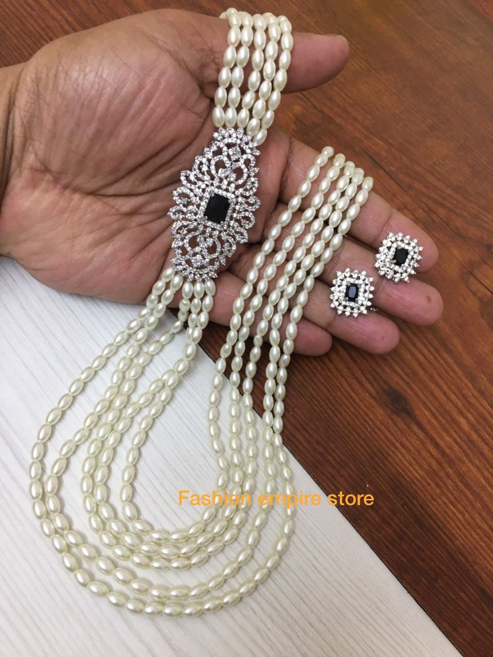 Pearl CZ Diamond Necklace Set: Indian Wedding Jewelry