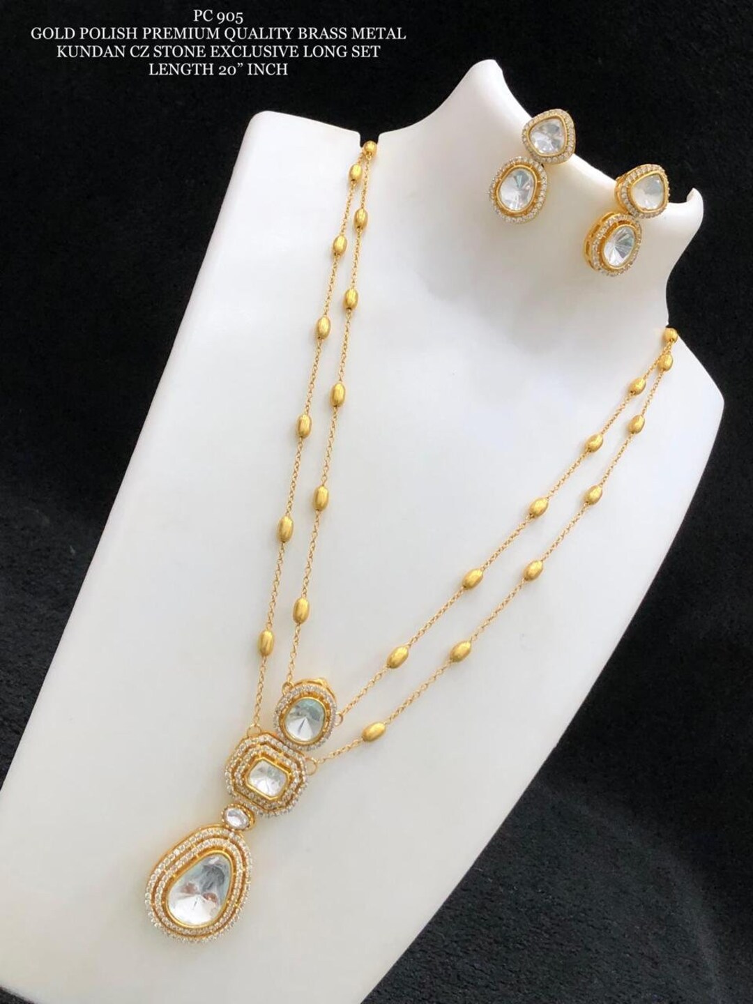 【正規品質保証】 Set Pendant Necklace Long Gold Victorian Uncut Polki Diamond アクセサリー