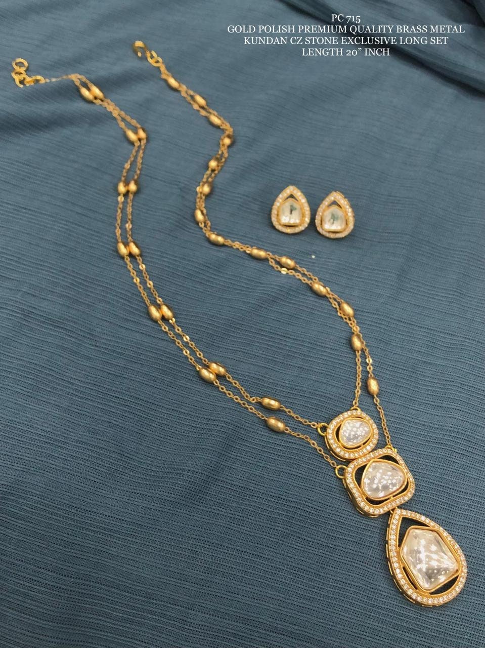Victorian Gold Long Necklace Pendant Set Uncut Diamond Polki