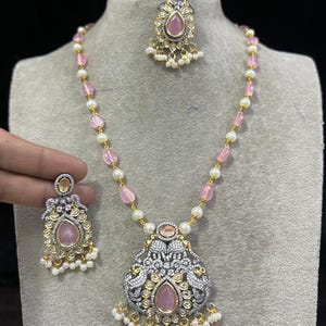 Gold Kundan Polki Necklace Set: CZ Diamond Indian Bridal Jewelry