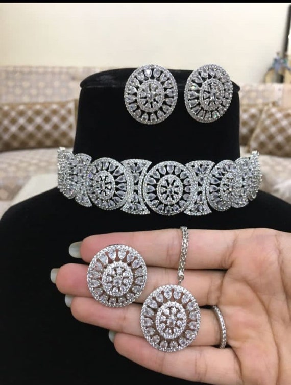 Indiamart Cz Choker Necklace With Price Silver Finish American
