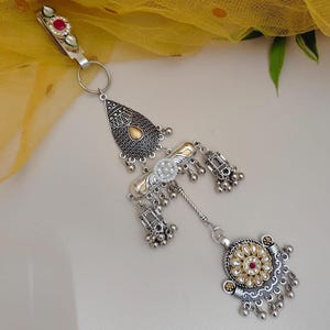 Llavero de cintura saree de plata oxidada / novia india Ghungroo Jhumka Satka