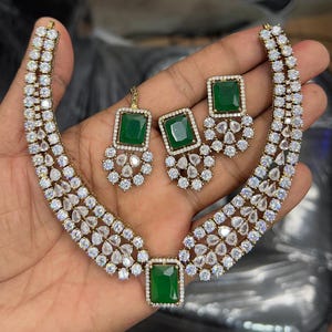Emerald Quartz & Zirconia Choker Set: Pakistani Bridal Jewelry