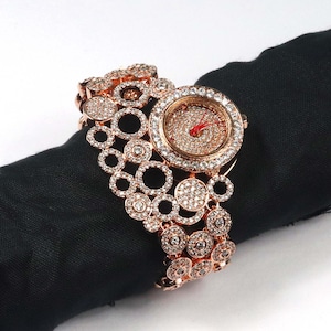 Luxus CZ Diamant Uhr Rose Gold AD Stein Hand Uhr Frau Uhr Jubiläum Geschenk Braut Armband Uhr Verzierte Uhr Modische Uhr