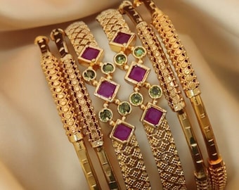 Kemp Stone Gold Bangles Set: South Indian Wedding Jewelry