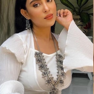 Oxidized Silver Bollywood Necklace: Matte Finish Afghani Style Jewelry