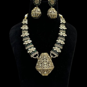 Kundan Polki Necklace: Victorian Silver Foil, Uncut Diamond Wedding Jewelry