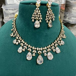 Gold Plated Cubic Zirconia Necklace Set: Indian Wedding Jewelry
