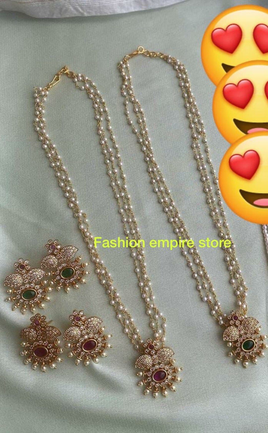 Kundan Necklace Jewelry Set Gold Pearl Long Necklace CZ Etsy