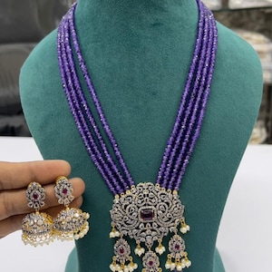 Kundan CZ diamanten ketting: kralen parel Indiase sieraden