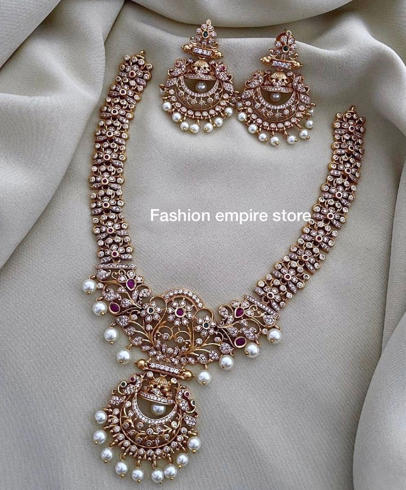 Designer CZ Diamond Necklace White Pearl Necklace South Etsy