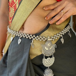 Oxidized Silver Kamarbandh: Boho Tribal Waist Belt Belly Chain