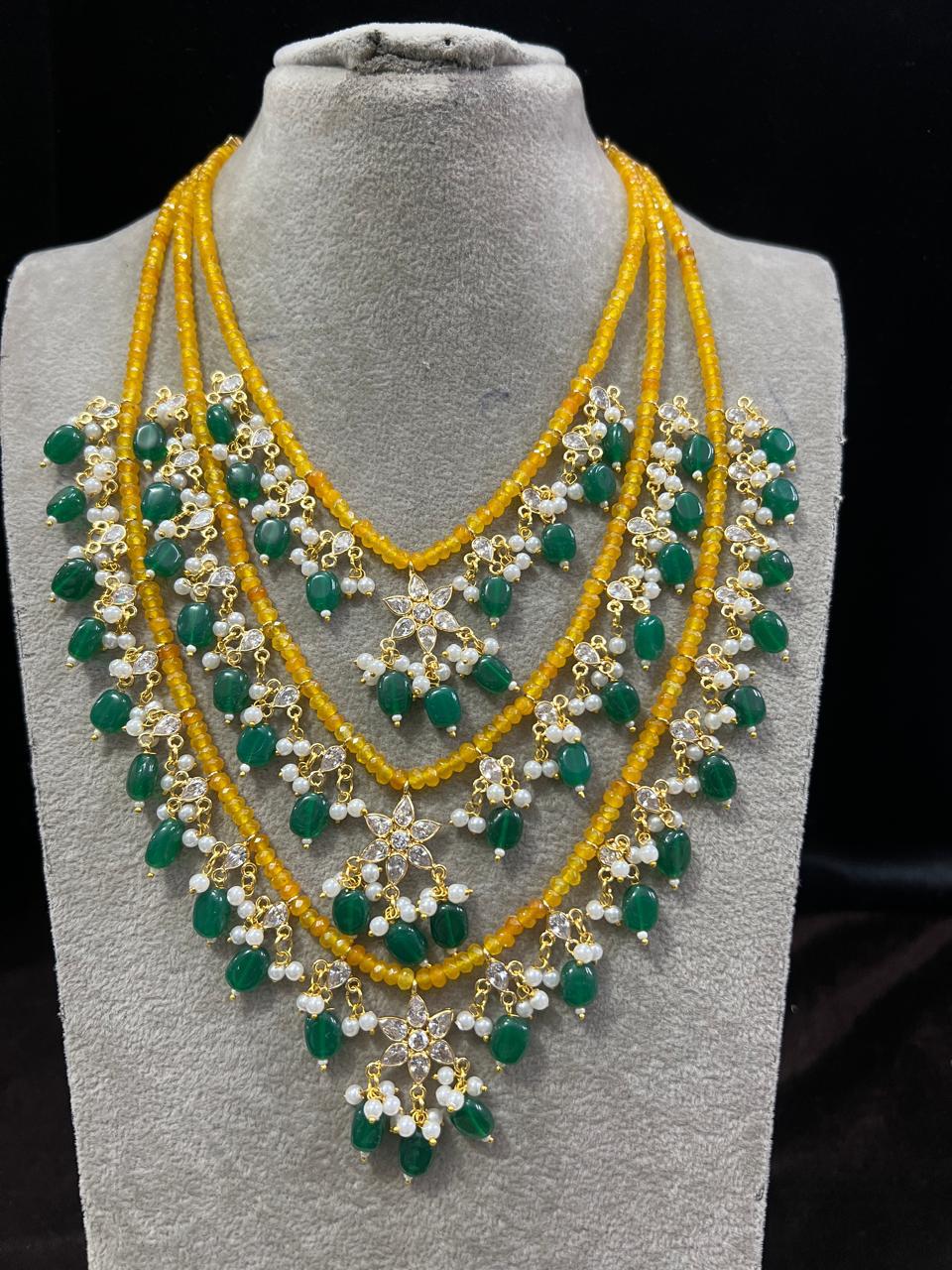 Colar Kundan Polki Rani Haar: banhado a ouro, pérola e folha de